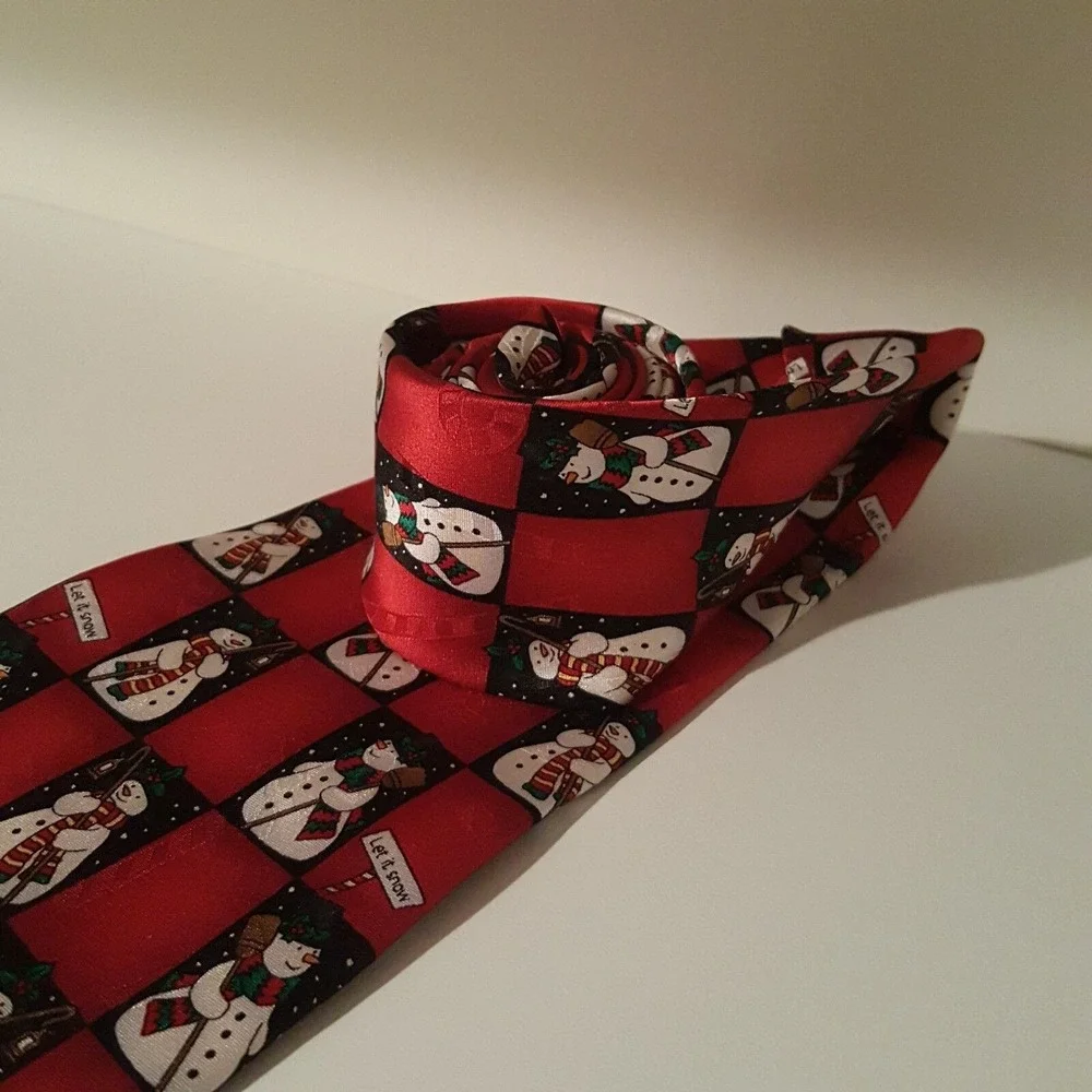 Hallmark Yule Tie Greetings Red Snowman Men's Tie Festive‎ Holiday